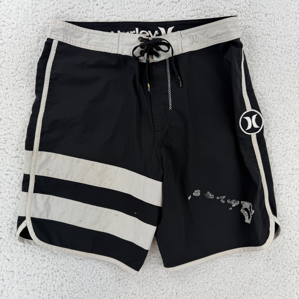 Hurley Phantom Board Shorts Mens 32 Black Gray Hawaiian Islands Surf Swim Trunks